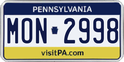 PA license plate MON2998