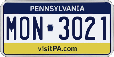 PA license plate MON3021