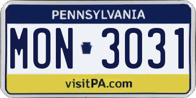 PA license plate MON3031