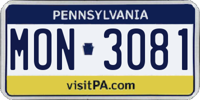 PA license plate MON3081