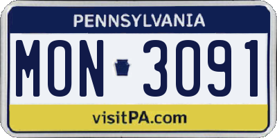 PA license plate MON3091