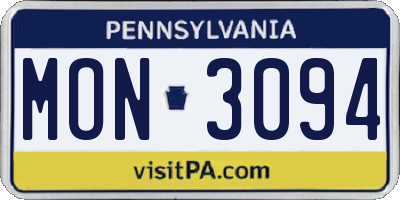 PA license plate MON3094
