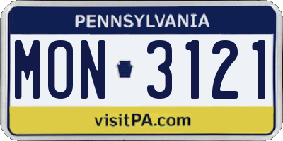 PA license plate MON3121