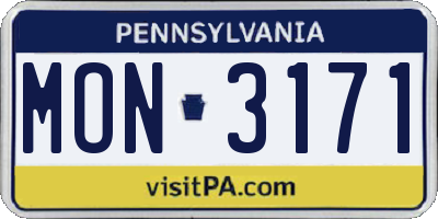 PA license plate MON3171