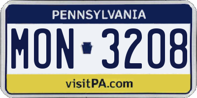 PA license plate MON3208