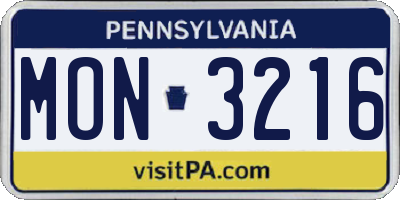 PA license plate MON3216