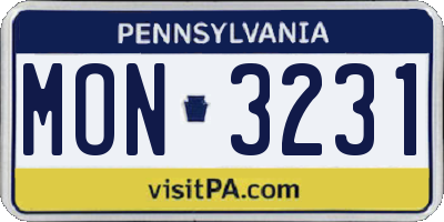 PA license plate MON3231
