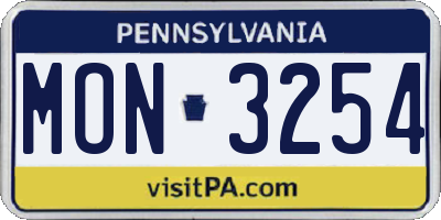 PA license plate MON3254