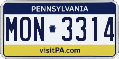 PA license plate MON3314