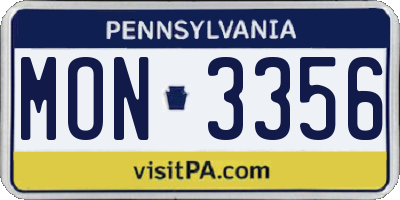 PA license plate MON3356