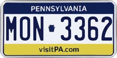 PA license plate MON3362