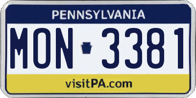 PA license plate MON3381
