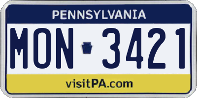 PA license plate MON3421