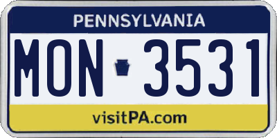 PA license plate MON3531
