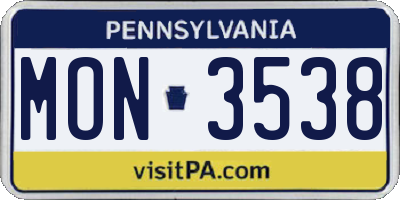 PA license plate MON3538