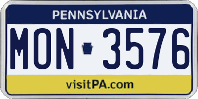 PA license plate MON3576