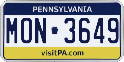 PA license plate MON3649