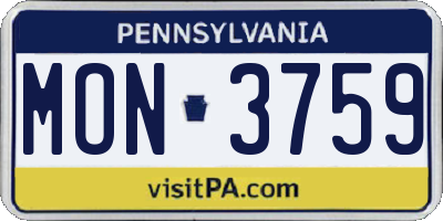PA license plate MON3759