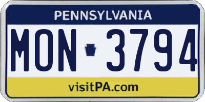 PA license plate MON3794