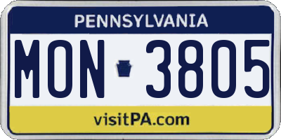PA license plate MON3805
