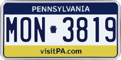 PA license plate MON3819