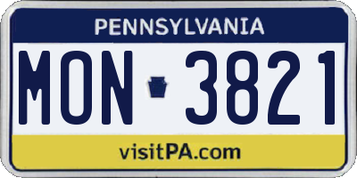 PA license plate MON3821