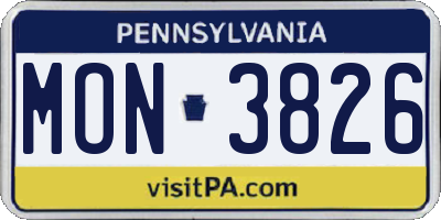 PA license plate MON3826