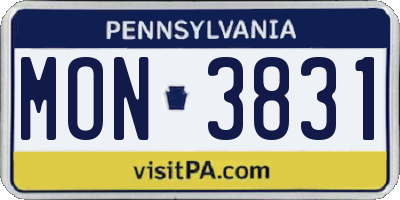PA license plate MON3831