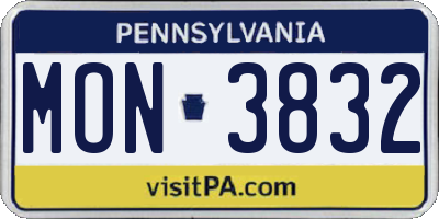 PA license plate MON3832
