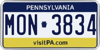 PA license plate MON3834