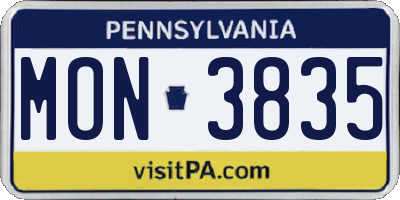 PA license plate MON3835