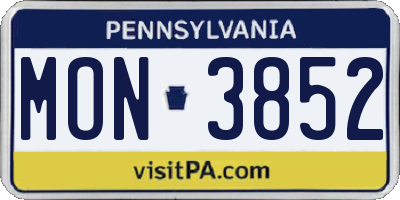 PA license plate MON3852