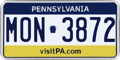 PA license plate MON3872