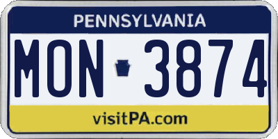 PA license plate MON3874