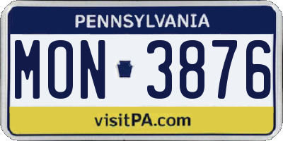 PA license plate MON3876