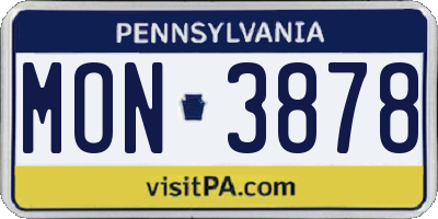 PA license plate MON3878