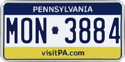 PA license plate MON3884