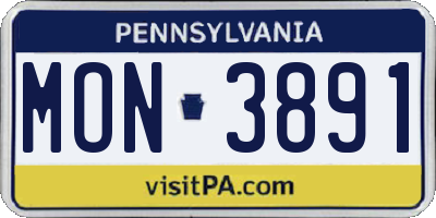 PA license plate MON3891