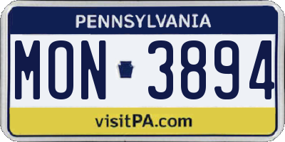 PA license plate MON3894