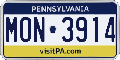 PA license plate MON3914