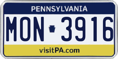 PA license plate MON3916