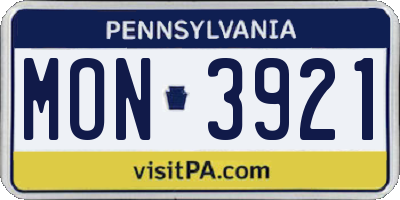 PA license plate MON3921