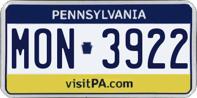 PA license plate MON3922
