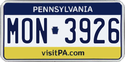 PA license plate MON3926
