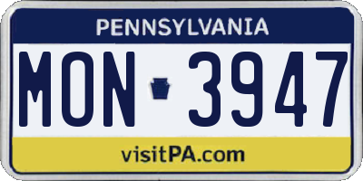 PA license plate MON3947