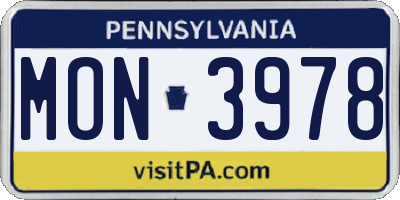 PA license plate MON3978
