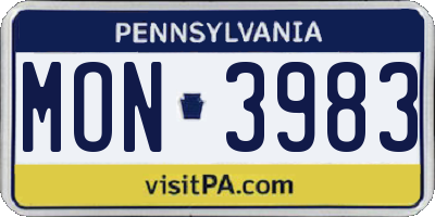 PA license plate MON3983