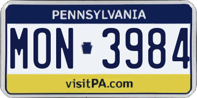 PA license plate MON3984