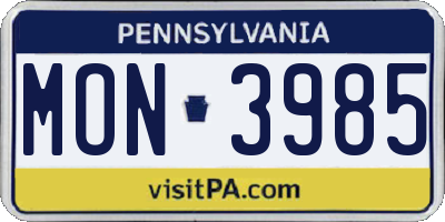 PA license plate MON3985
