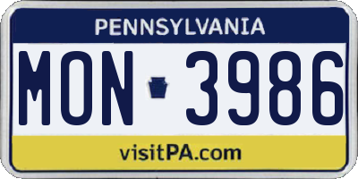 PA license plate MON3986